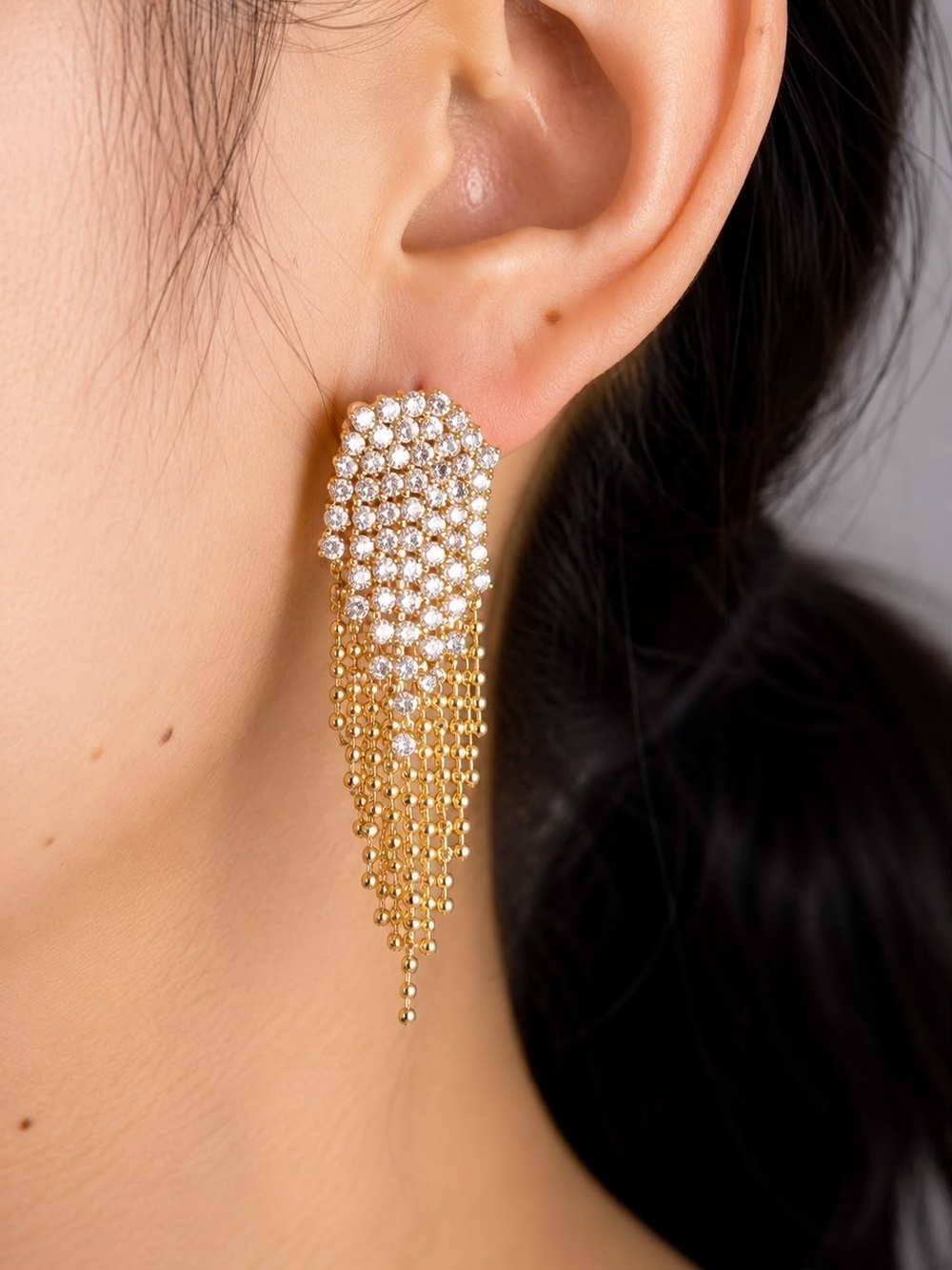 Gold Crystal Fringe Drop Earrings by